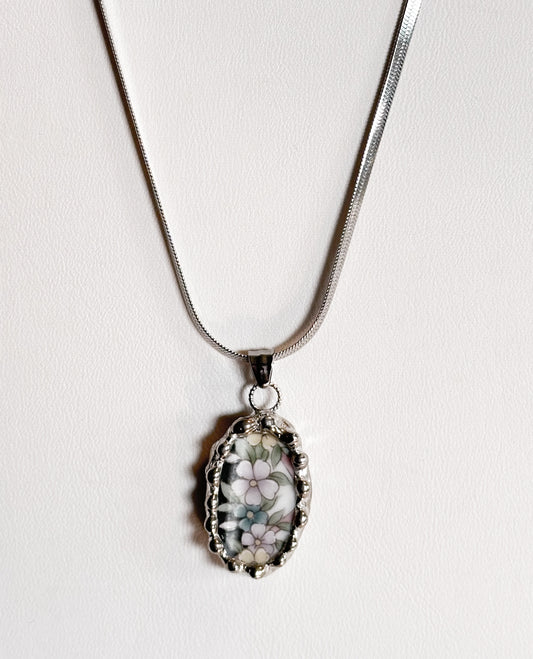 Moody Flowers .2 Vintage China Necklace
