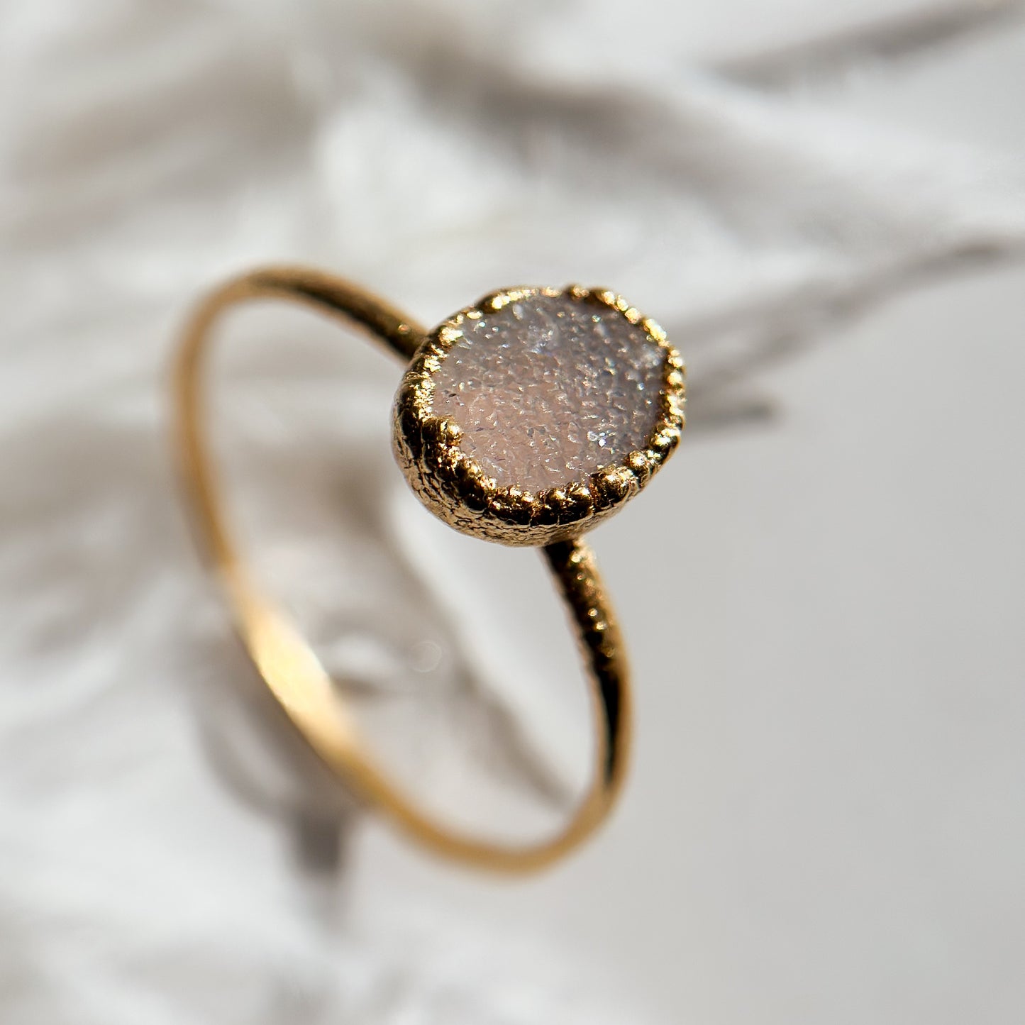 Aura Druzy Agate 14k Gold Dipped Ring - Size 12