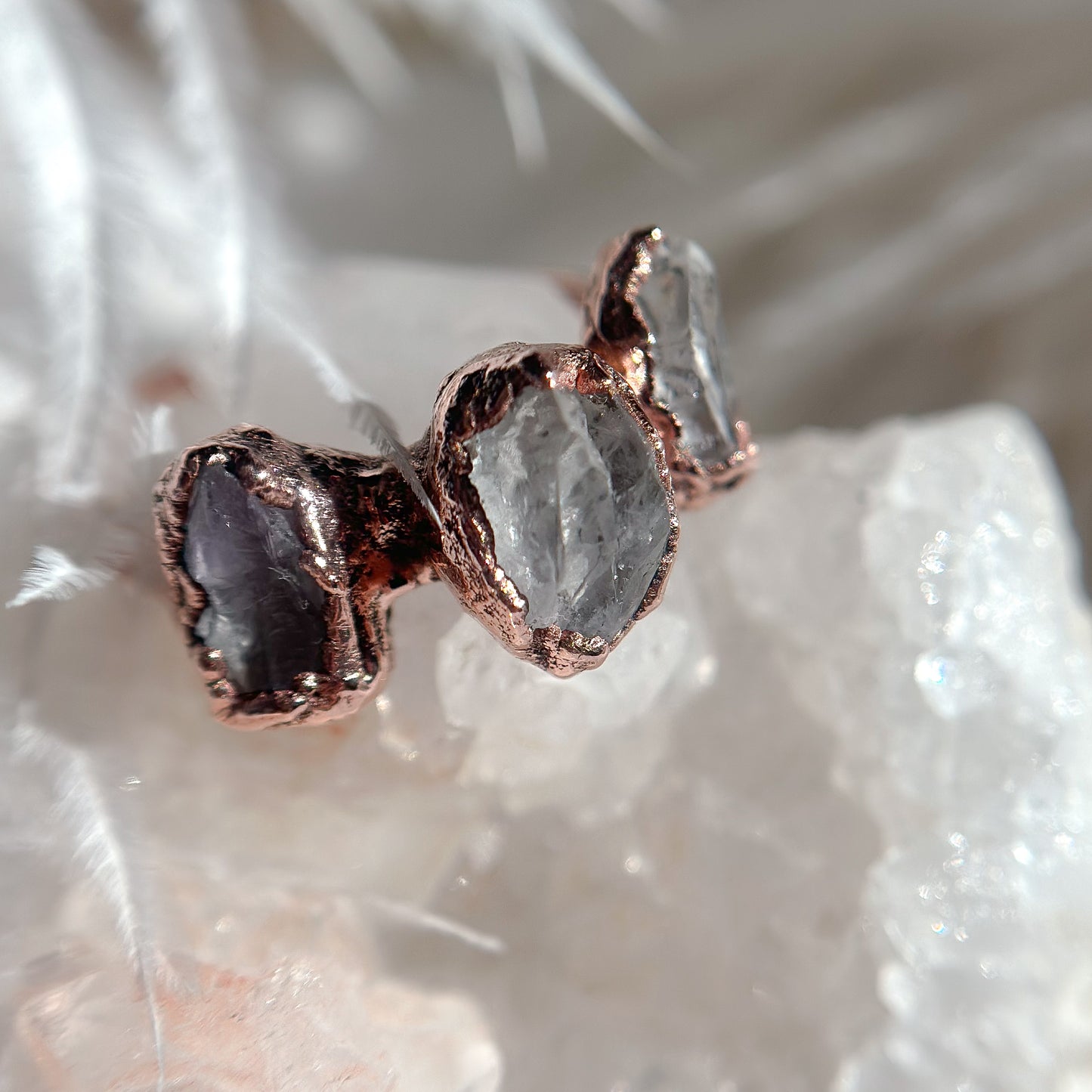 Triple Amethyst Gemstone Copper Ring - Size 8