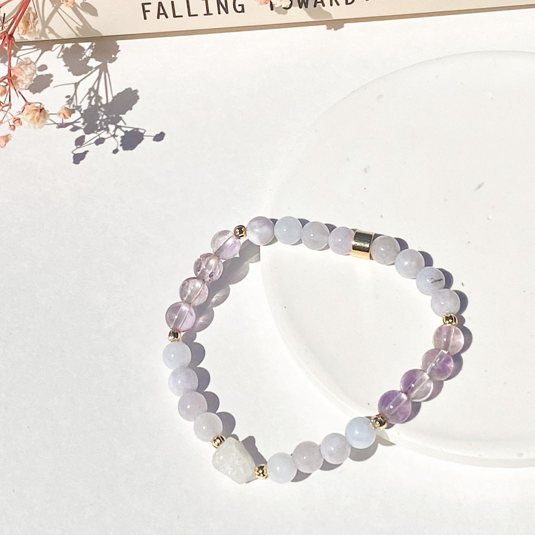 Gemmy Moonstone +Blue Lace Agate +  Amethyst Gemstone 18k Bracelet