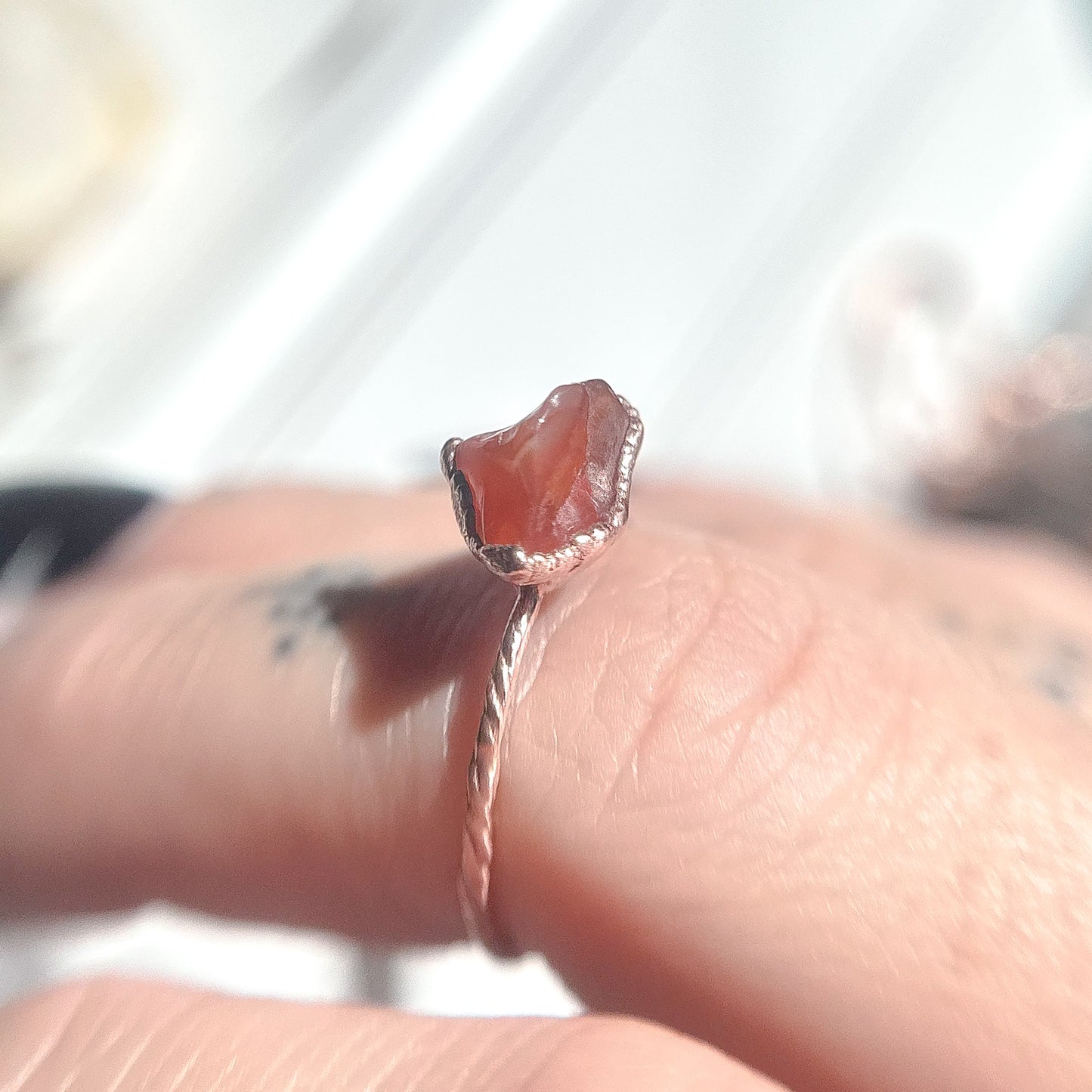 Carnelian Gemstone Copper Ring Size 7.5