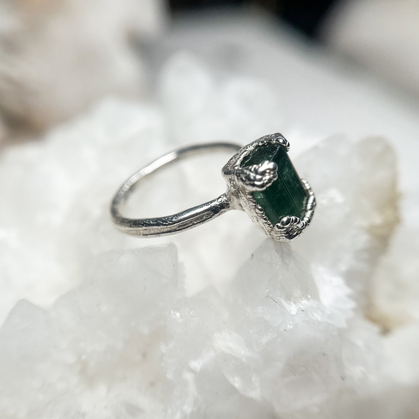 Green Tourmaline Gemstone Ring - Fine Silver  Size 5.75