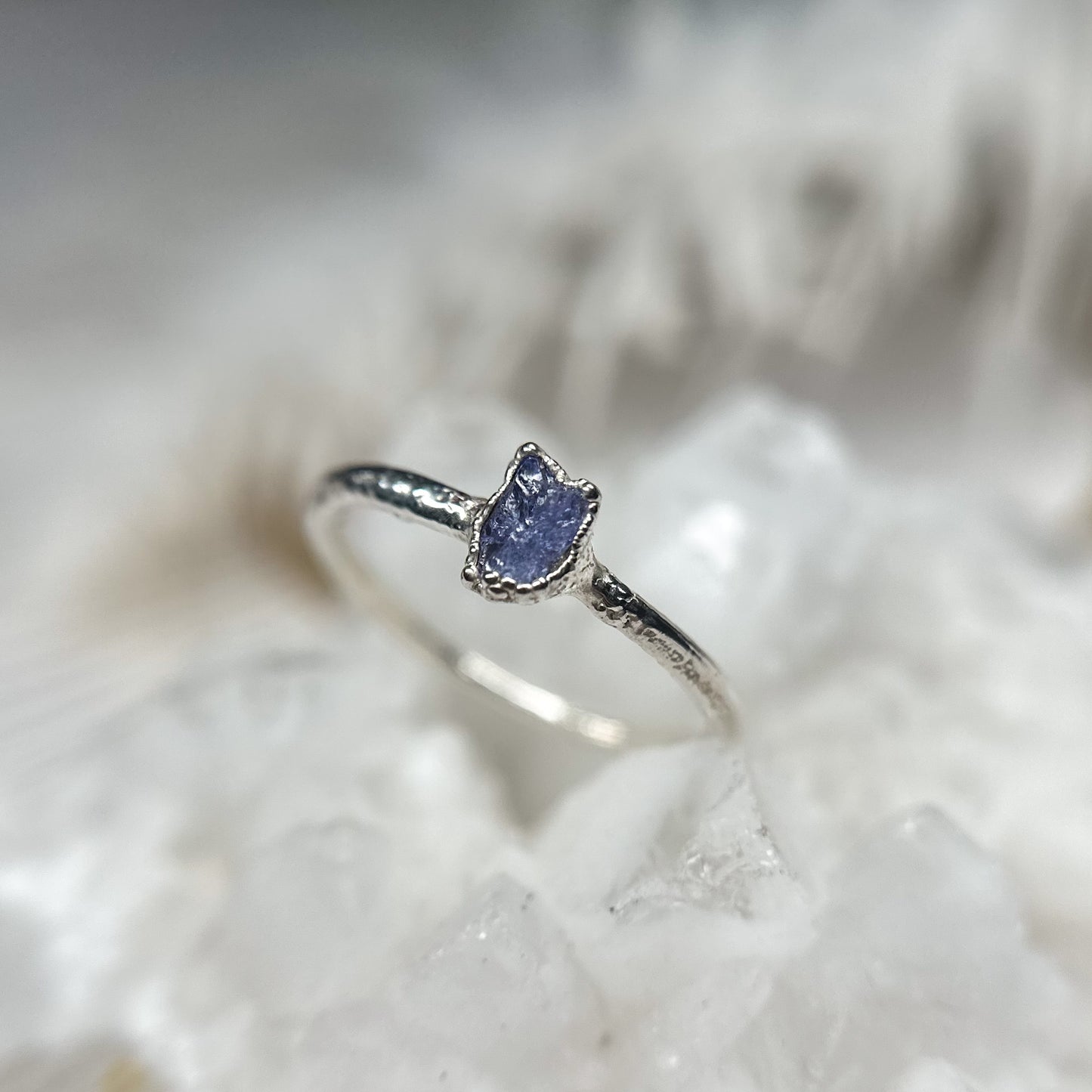 Tanzanite Dainty Ring - Fine Silver  Size 6.5