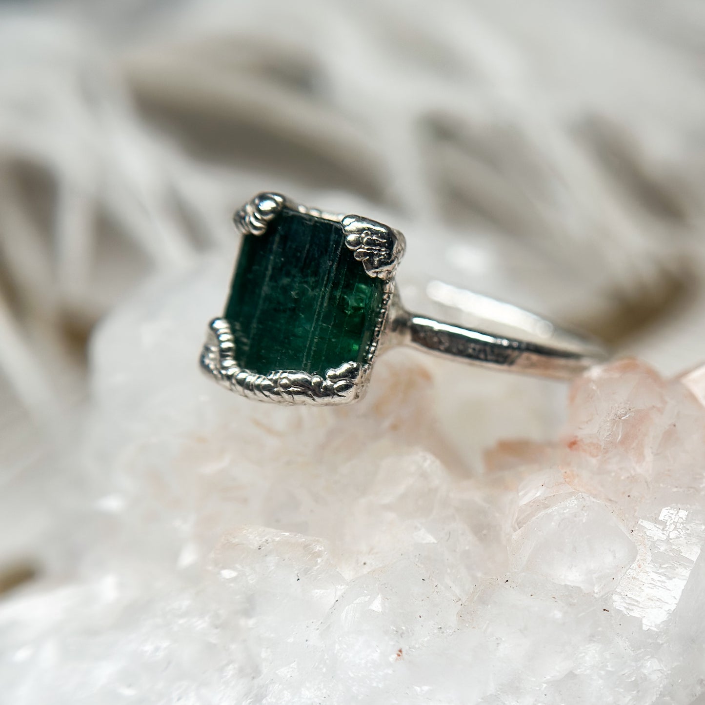 Green Tourmaline Gemstone Ring - Fine Silver  Size 5.75