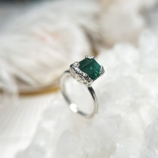 Green Tourmaline Gemstone Ring - Fine Silver  Size 5.75