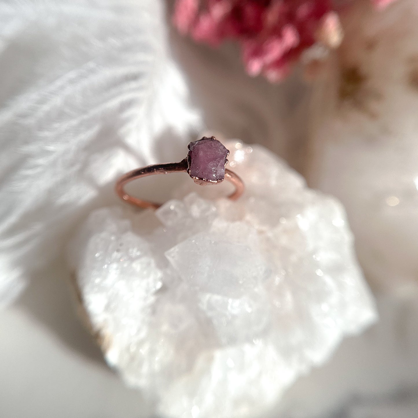 Pink Tourmaline Gemstone Copper Ring - Size 8.75