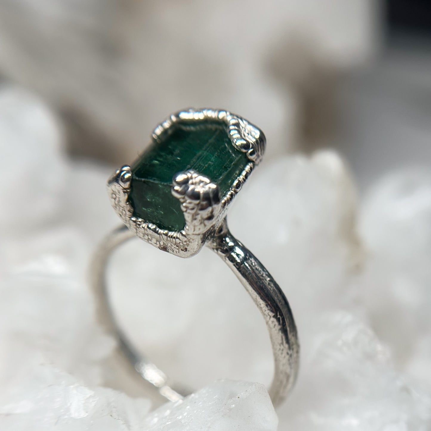 Green Tourmaline Gemstone Ring - Fine Silver  Size 5.75