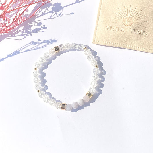 Blue Lace Agate + Crackle Quartz Gemstone 18k Bracelet