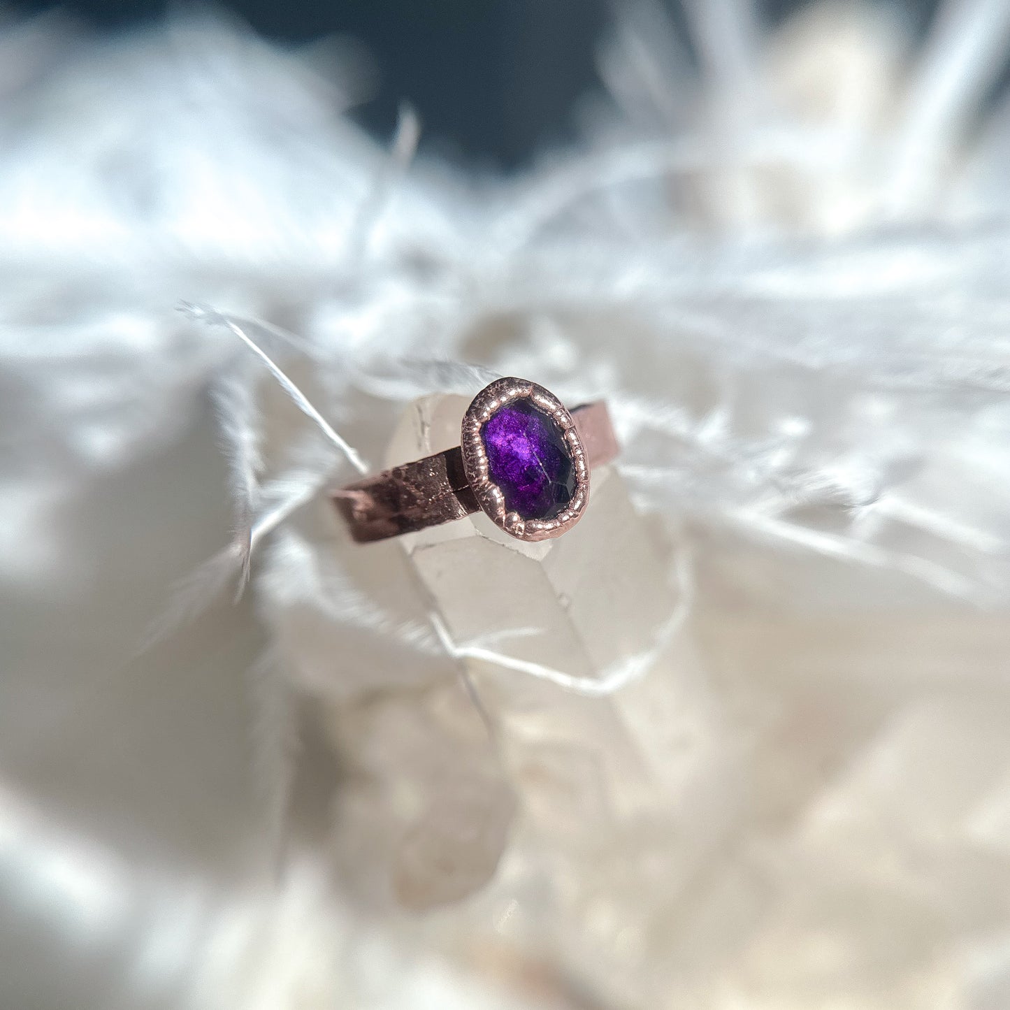 Faceted Amethyst Gemstone Copper Ring - Size 6