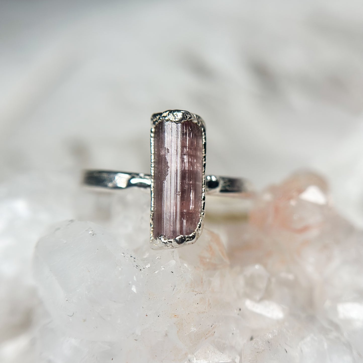 Pink Tourmaline Gemstone Ring - Fine Silver  Size 6.75