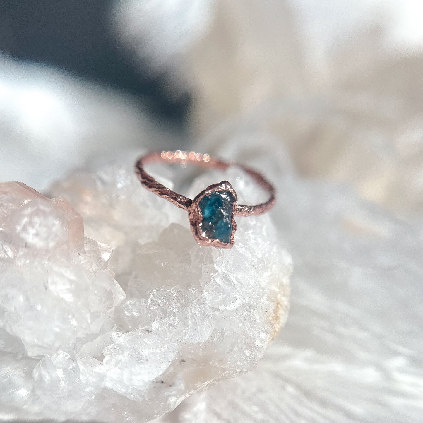 Dainty Blue Apatite Gemstone Copper Ring - Size 7