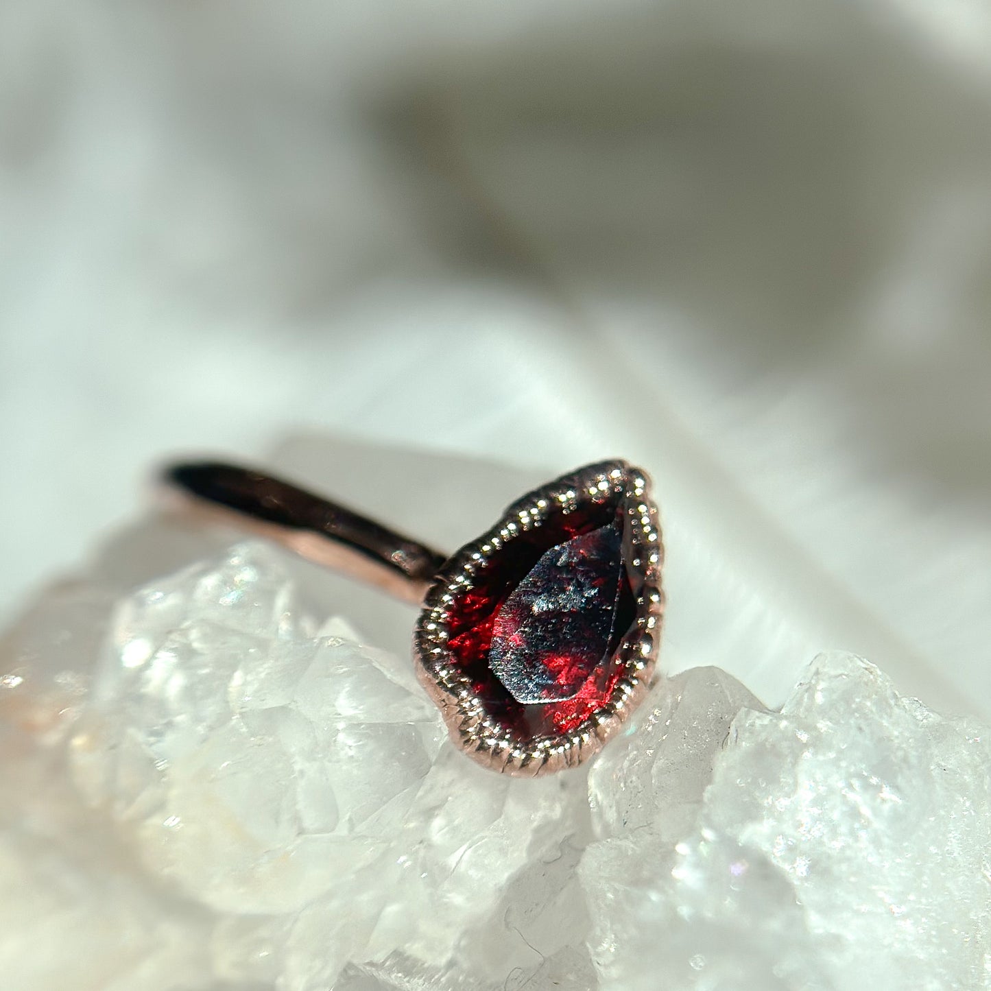 Garnet Faceted Gemstone Copper Ring - Size 6.75