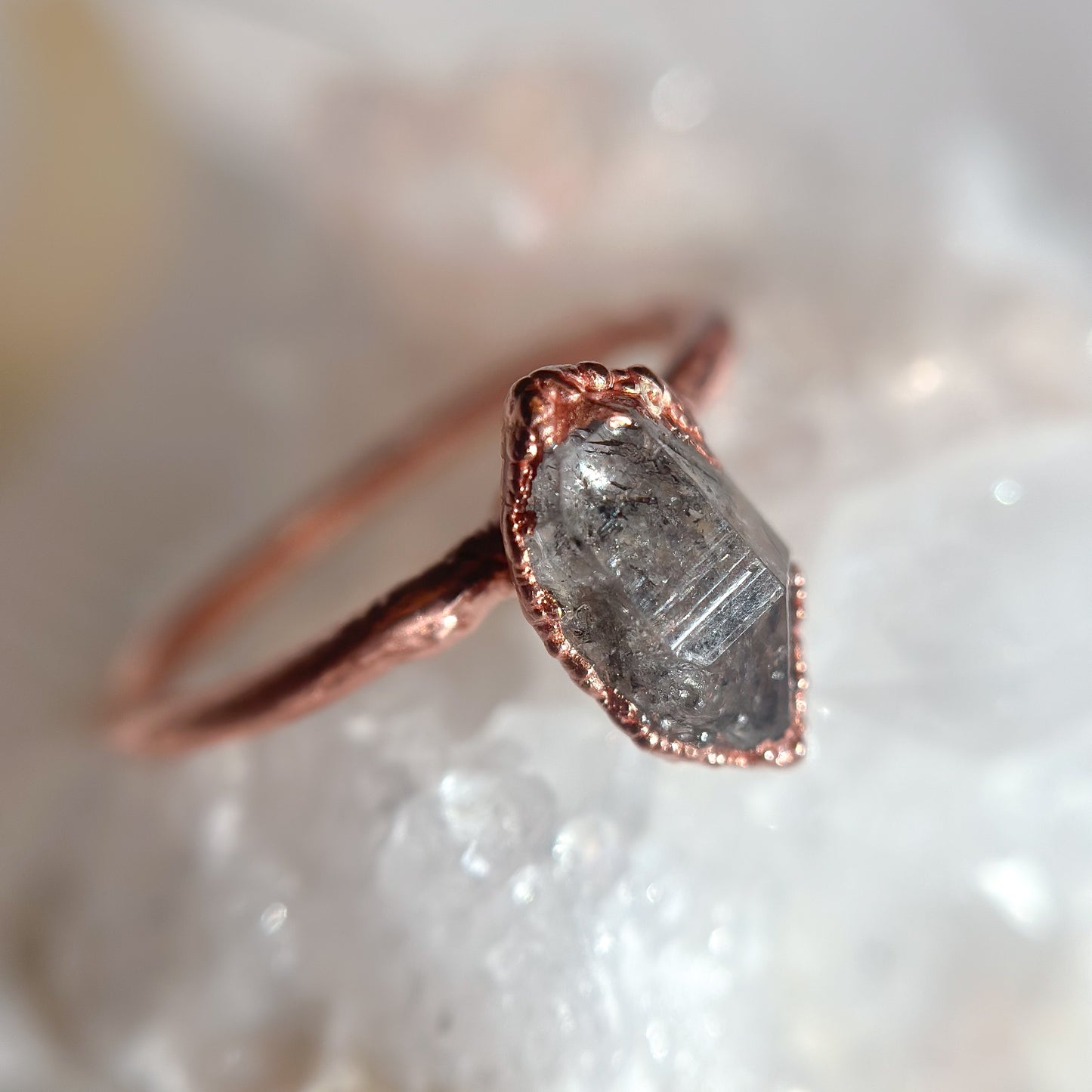 Herkimer Diamond Gemstone Copper Ring - Size 8.75