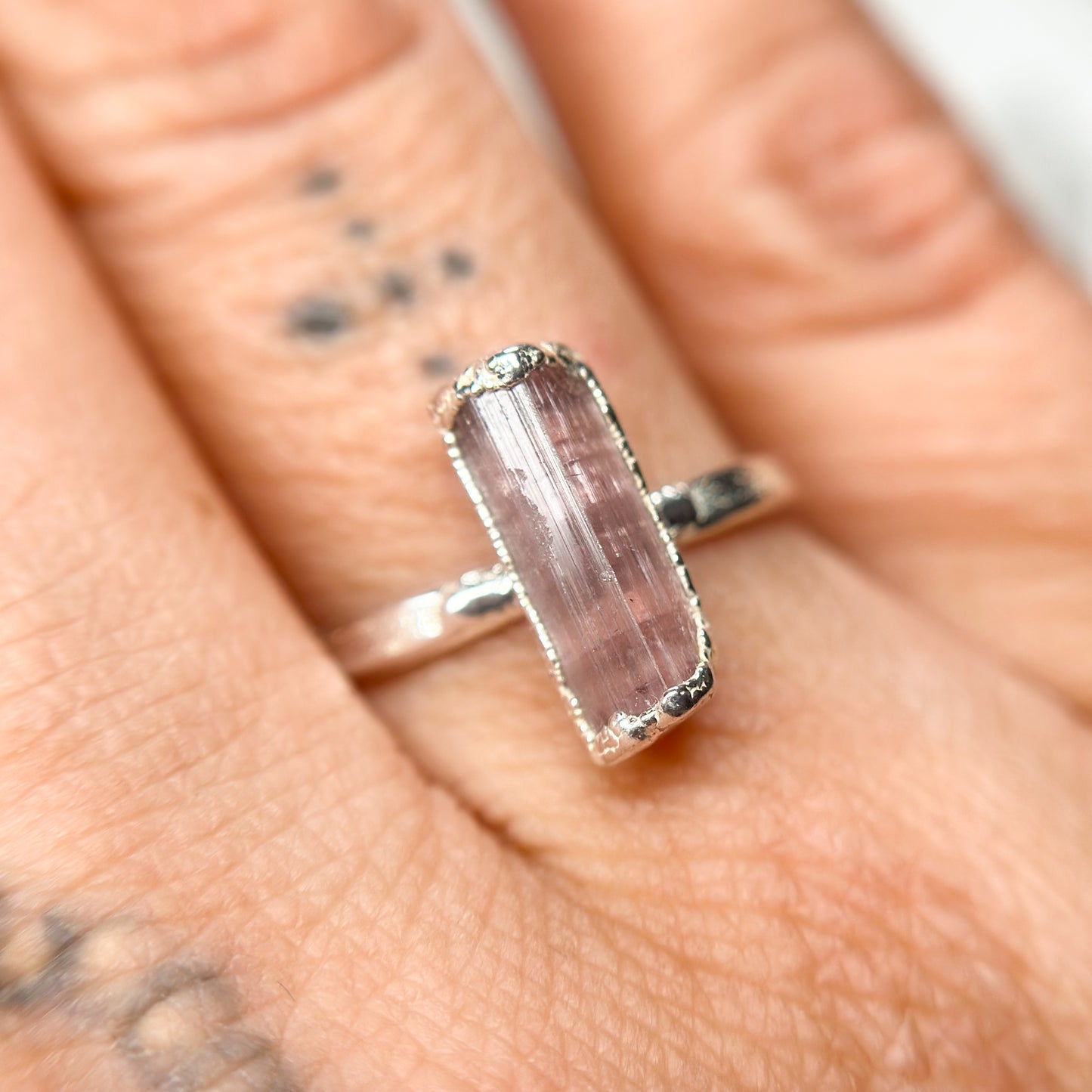 Pink Tourmaline Gemstone Ring - Fine Silver  Size 6.75