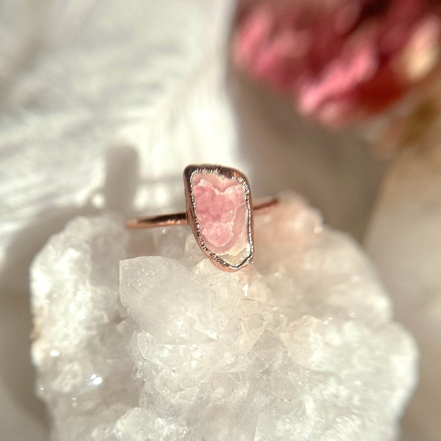 Rhodochrosite Gemstone Copper Ring - Size 8.75