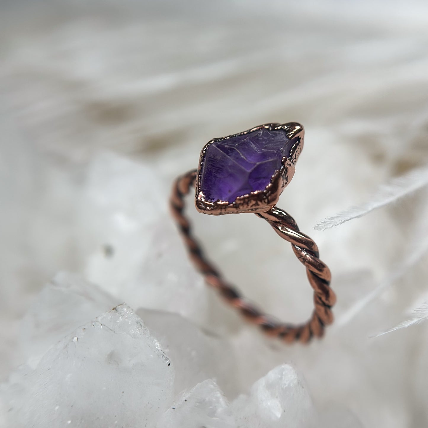 Amethyst Copper Ring - twisted band Size 5.75