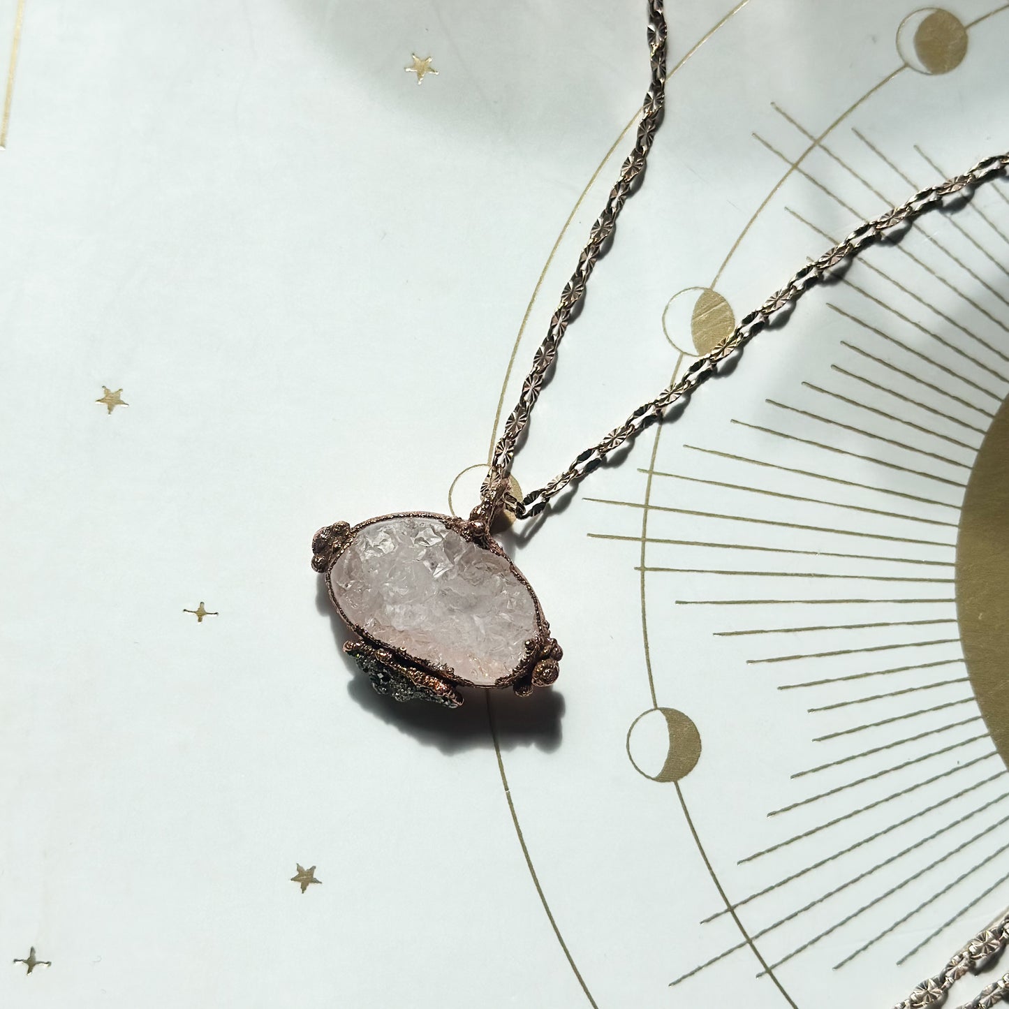 Druzy Quartz and Pyrite Necklace