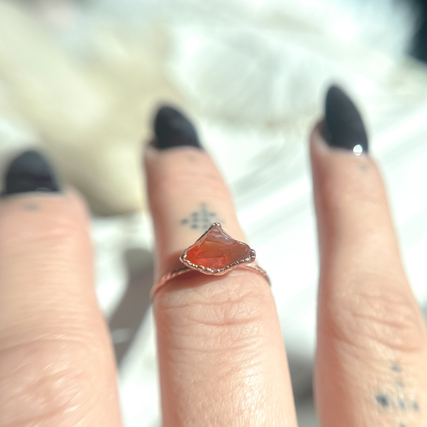 Carnelian Gemstone Copper Ring Size 7.5