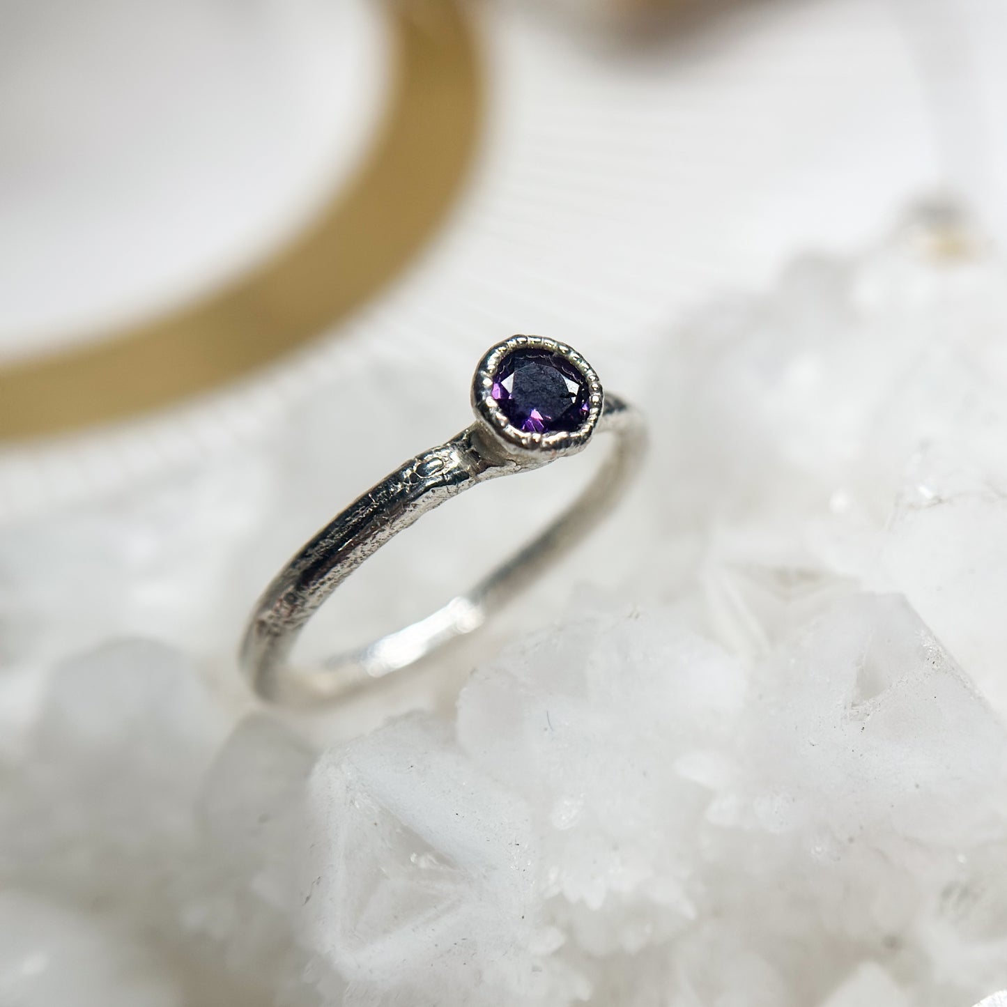 Amethyst Dainty Ring - Fine Silver  Size 5