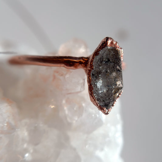 Herkimer Diamond Gemstone Copper Ring - Size 8.75