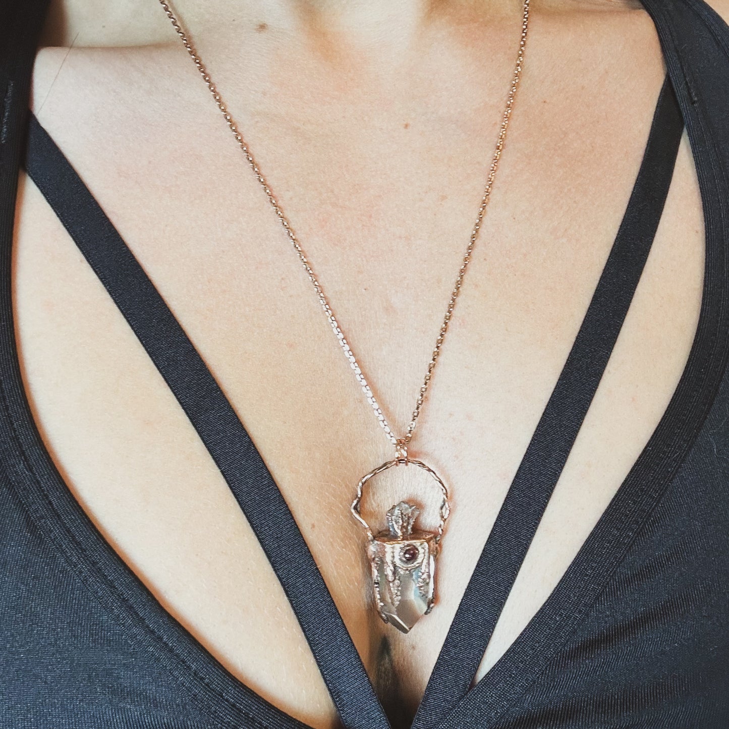 Clear Quartz + Garnet Talisman |  Copper Necklace