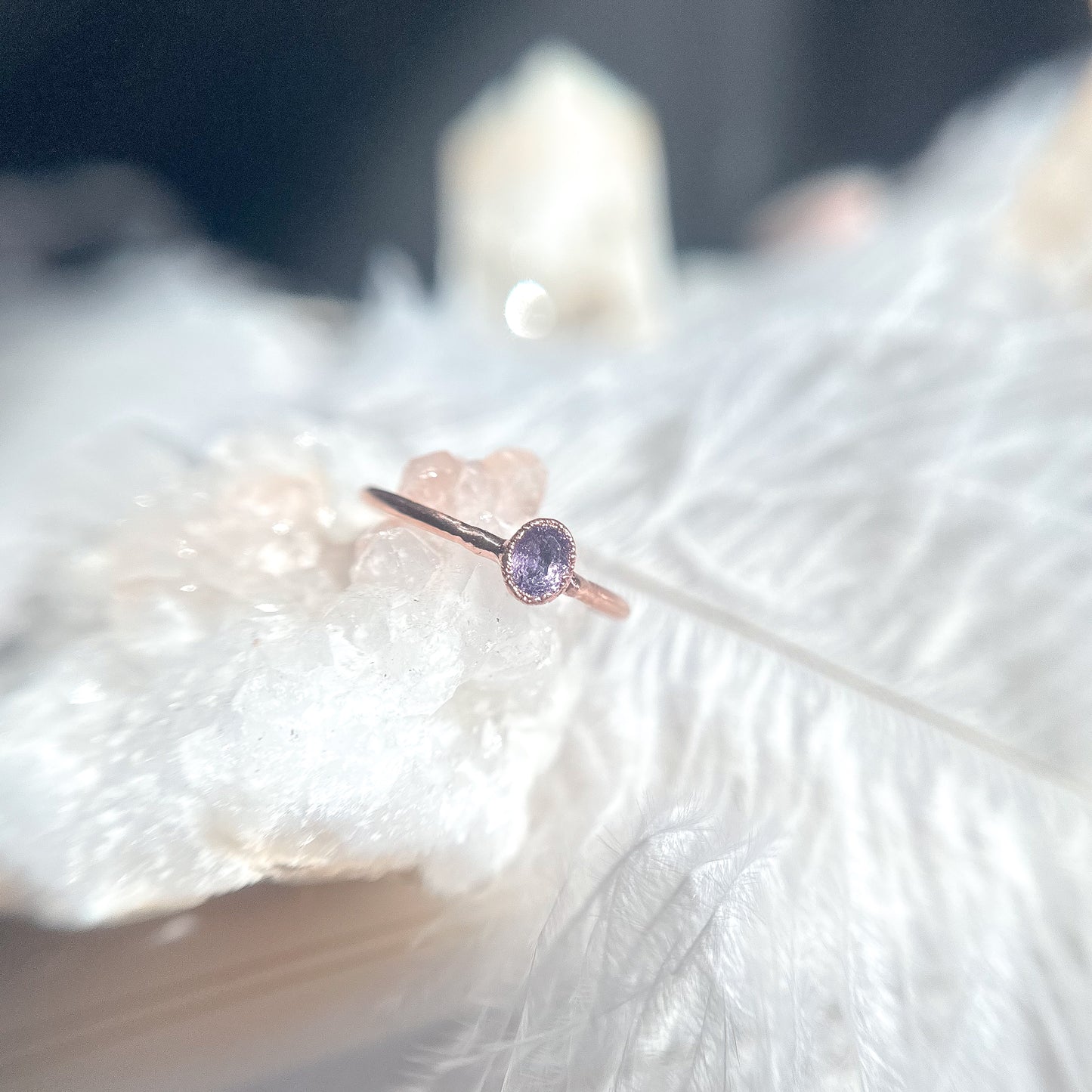 Faceted Light Amethyst Gemstone Copper Ring - Size 8