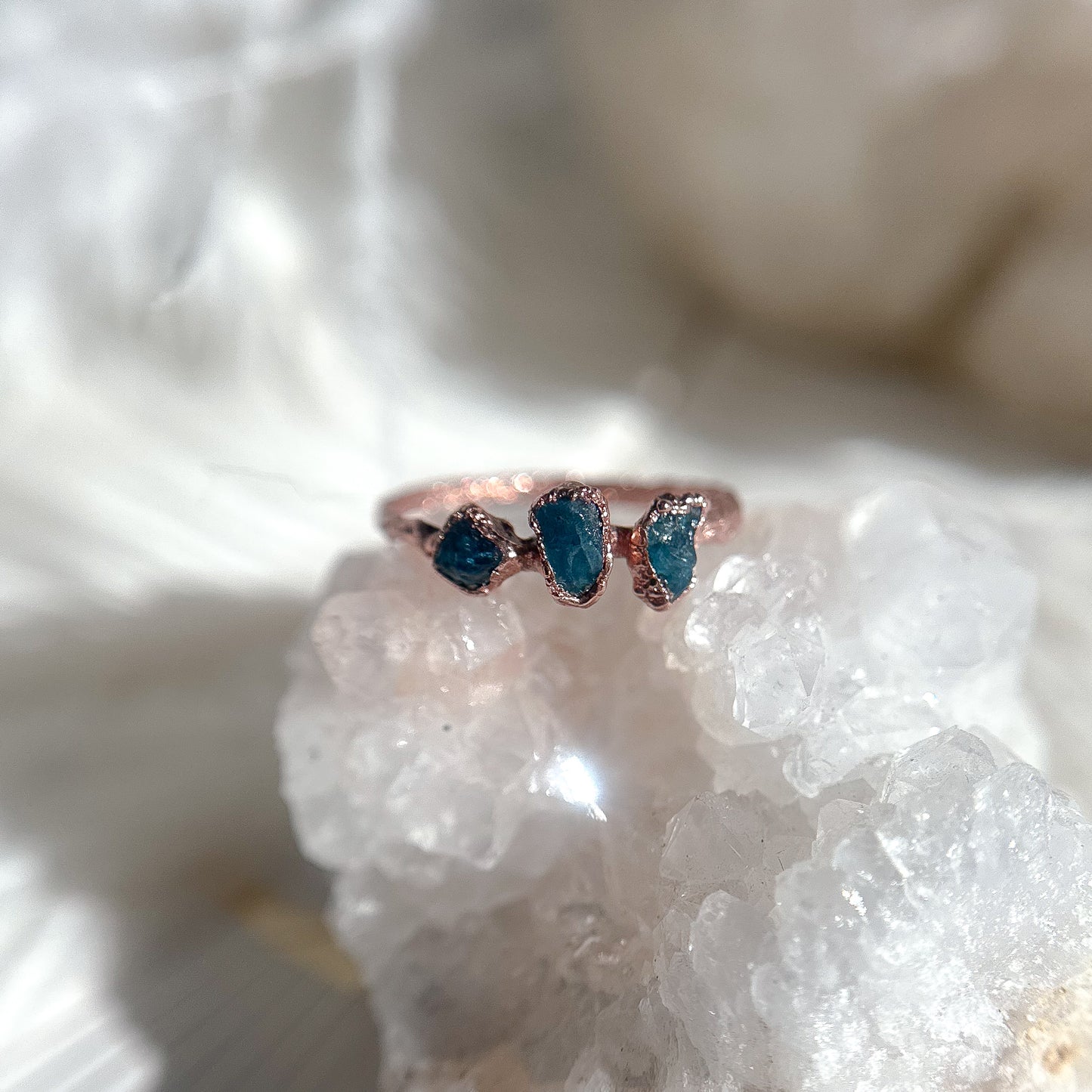 Triple  Blue Apatite Gemstone Copper Ring - Size 7