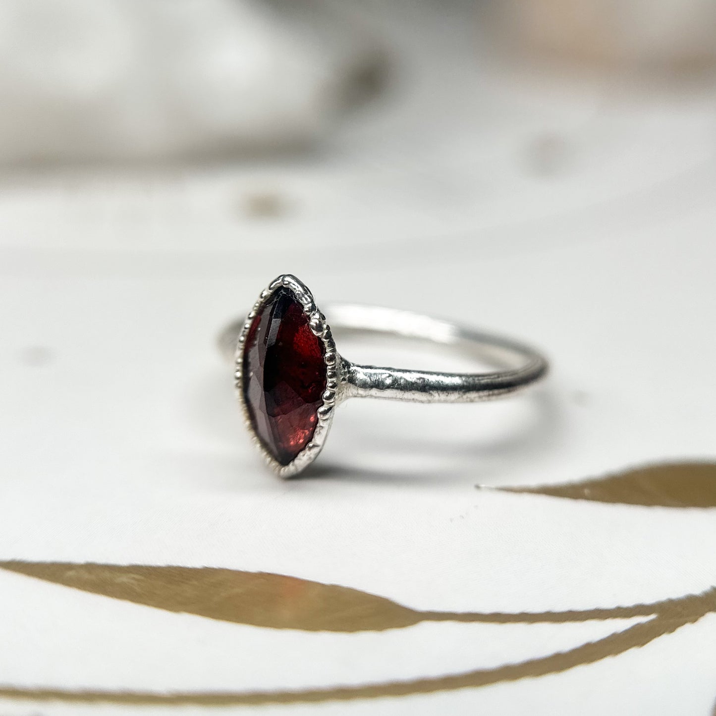 Garnet Gemstone Ring - Fine Silver  Size 6.5