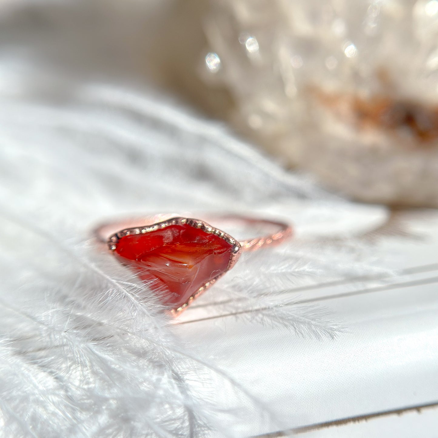 Carnelian Gemstone Copper Ring Size 7.5