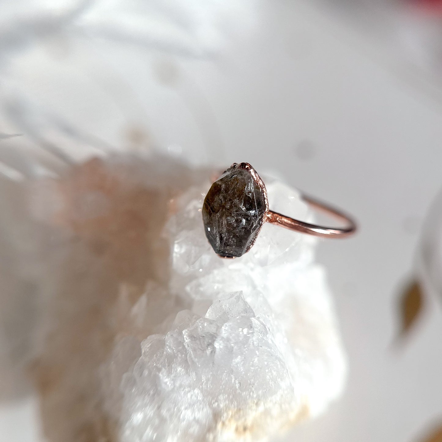 Herkimer Diamond Gemstone Copper Ring - Size 7.75