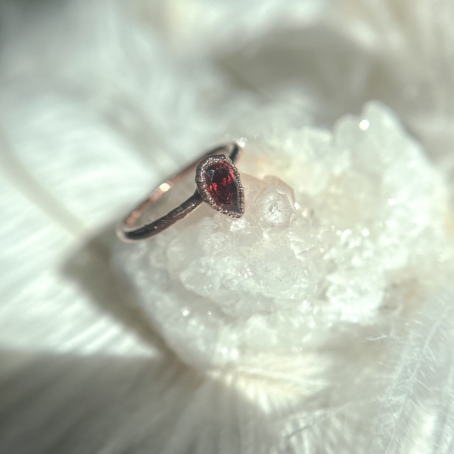 Garnet Faceted Gemstone Copper Ring - Size 6.75