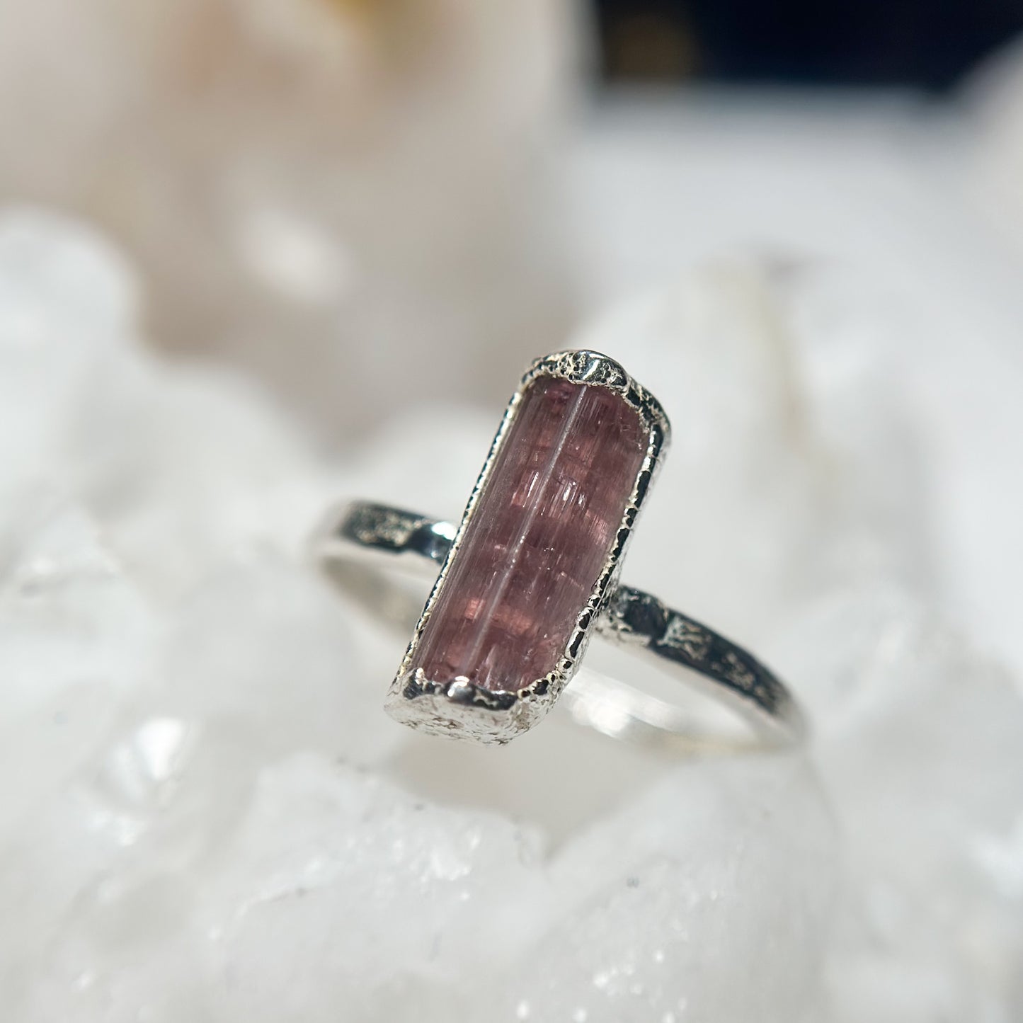 Pink Tourmaline Gemstone Ring - Fine Silver  Size 6.75