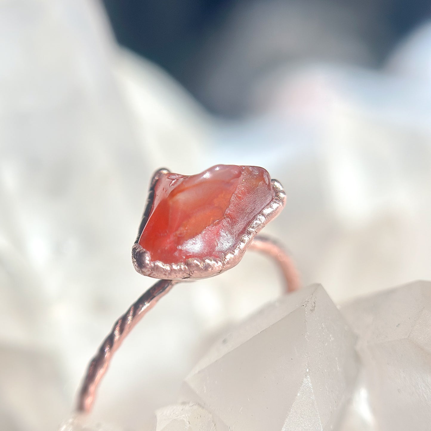 Carnelian Gemstone Copper Ring Size 7.5