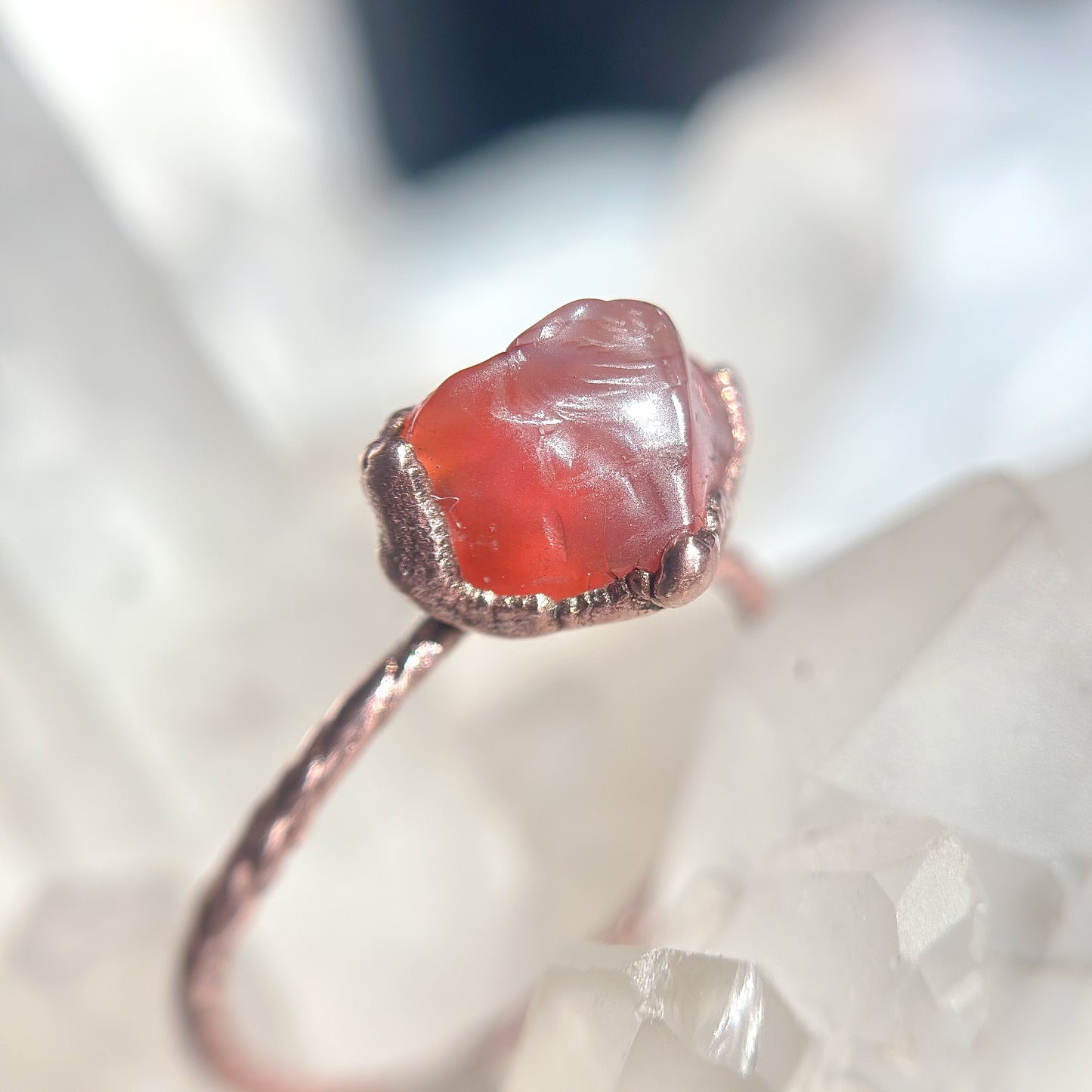 Carnelian Gemstone Copper Ring Size 7.5