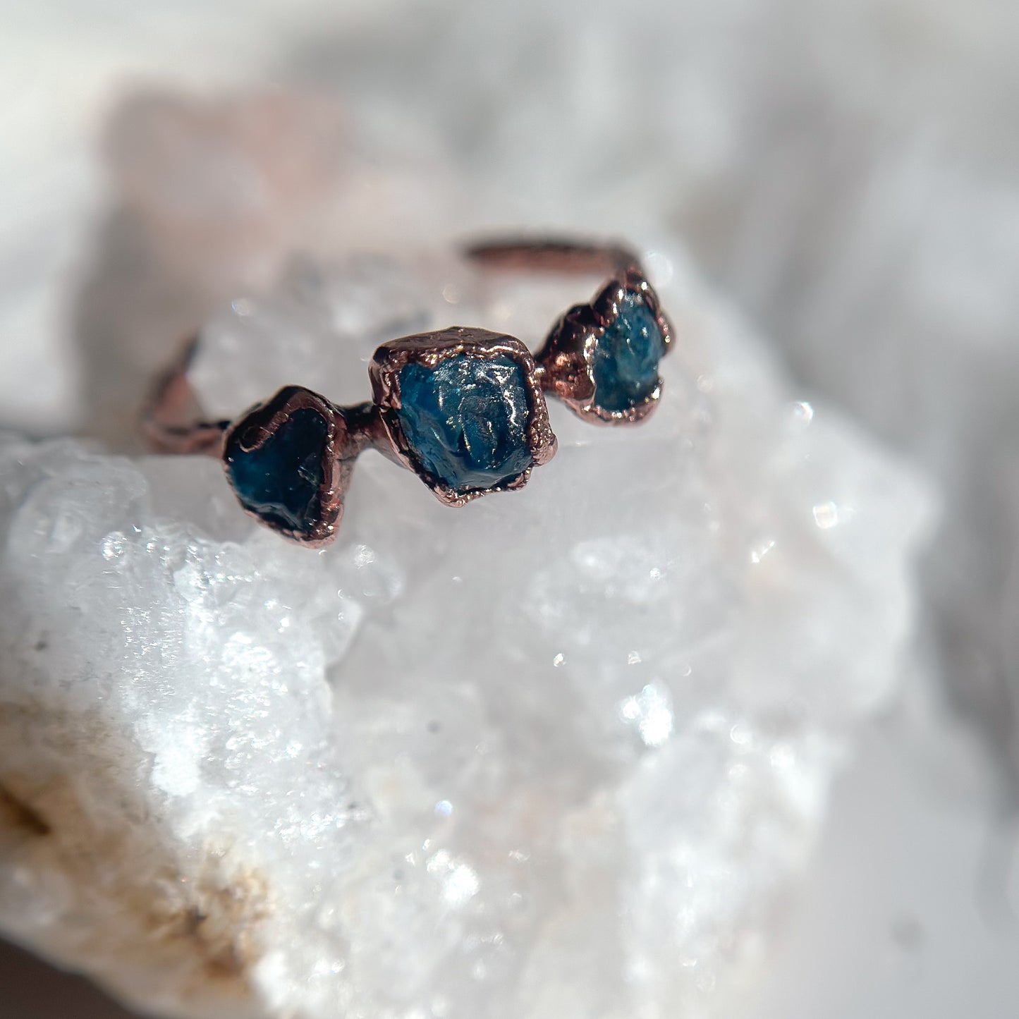 Triple Blue Apatite Gemstone Copper Ring - Size 8.25