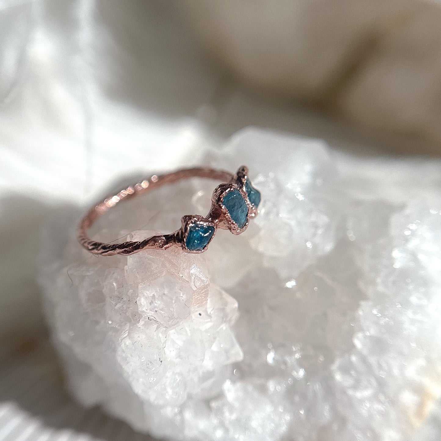 Triple  Blue Apatite Gemstone Copper Ring - Size 7