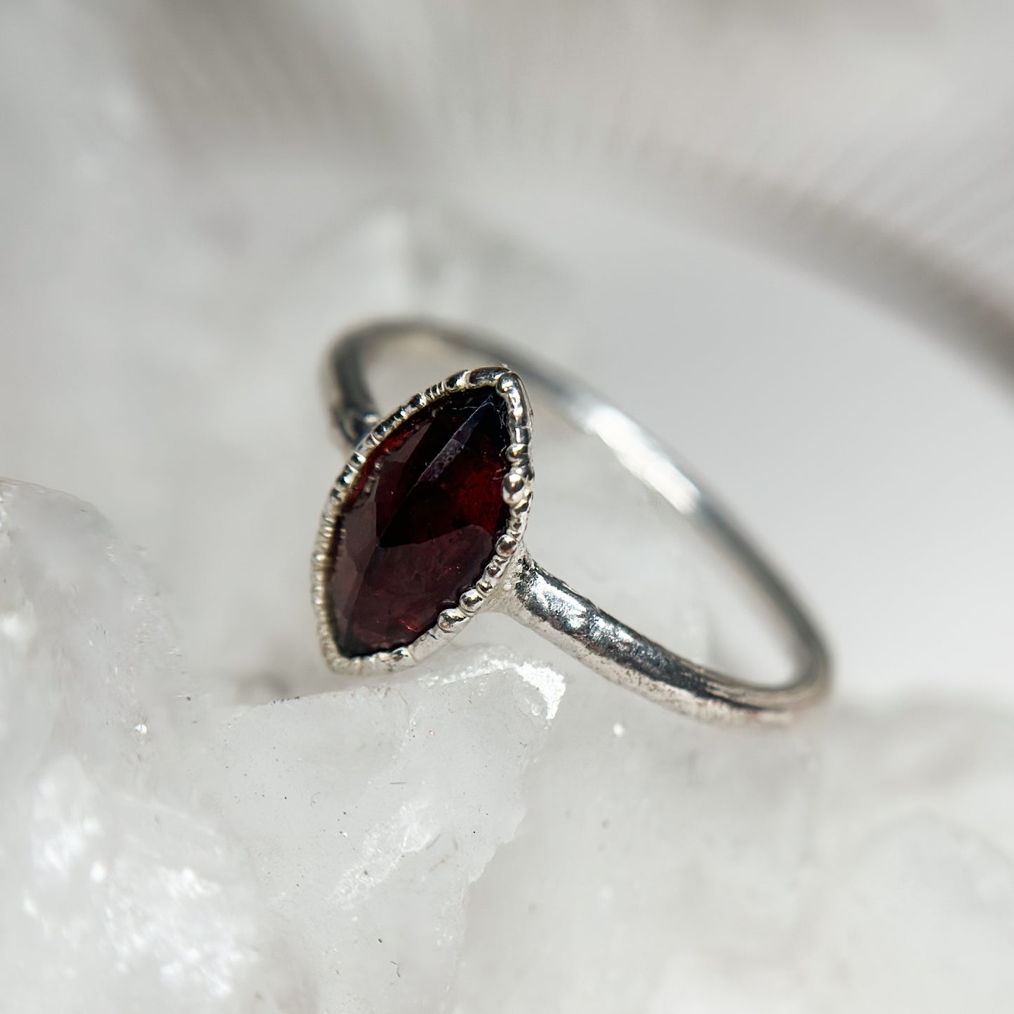 Garnet Gemstone Ring - Fine Silver  Size 6.5