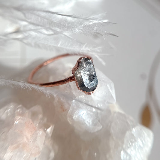 Herkimer Diamond Gemstone Copper Ring - Size 8.5