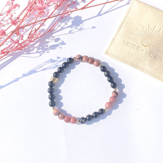 Rhodonite + Obsidian Gemstone 18k Bracelet