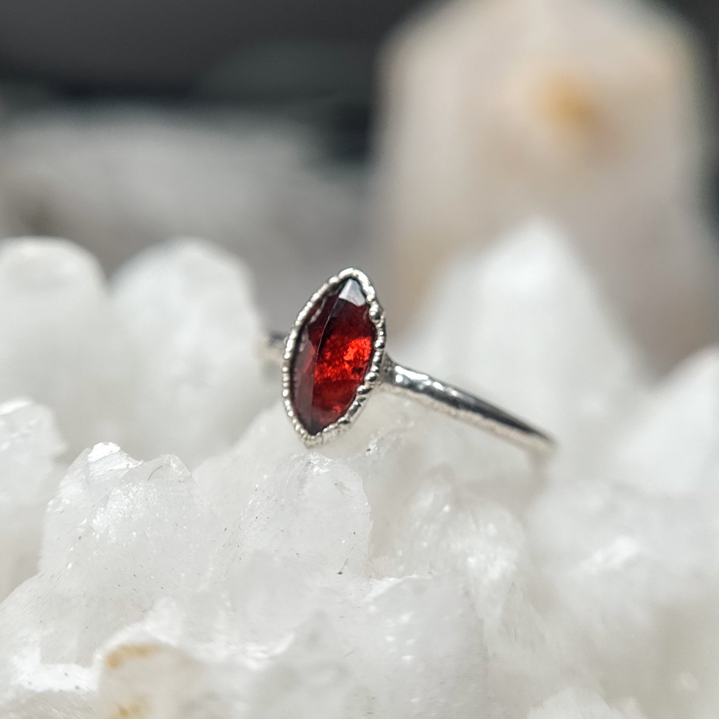 Garnet Gemstone Ring - Fine Silver  Size 6.5