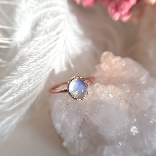 Moonstone Gemstone Copper Ring - Size 8