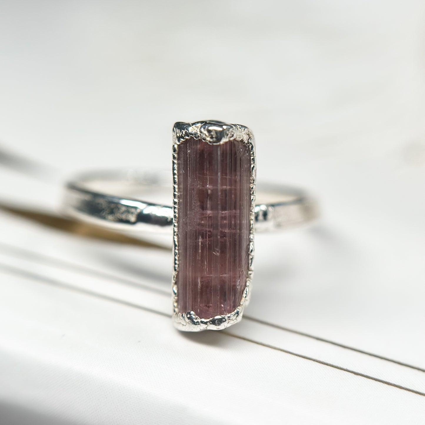 Pink Tourmaline Gemstone Ring - Fine Silver  Size 6.75