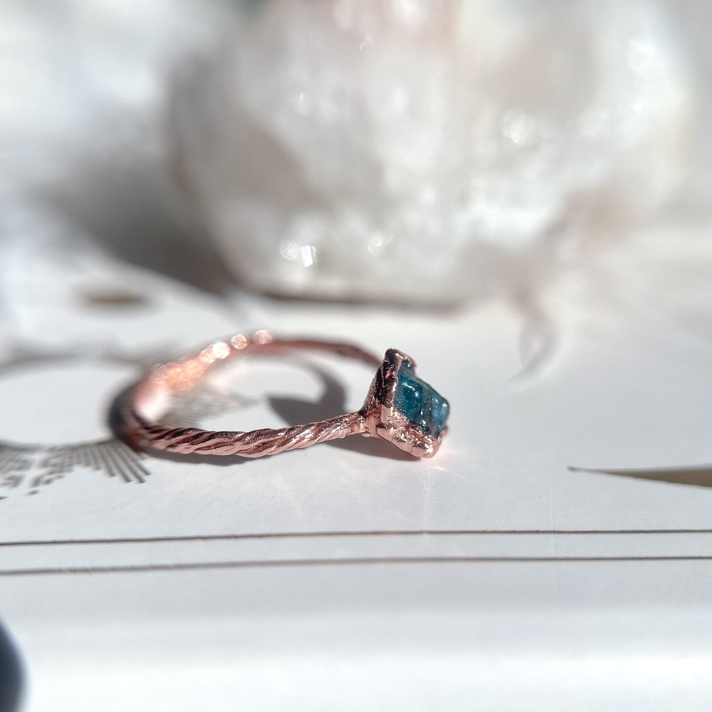 Dainty Blue Apatite Gemstone Copper Ring - Size 7