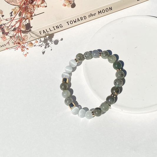 Labradorite + Cat Eye Quartz Gemstone 18k Bracelet