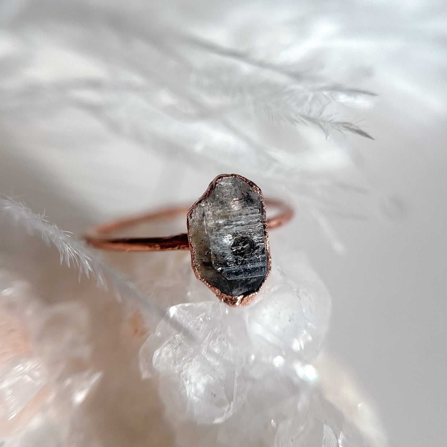 Herkimer Diamond Gemstone Copper Ring - Size 8.5