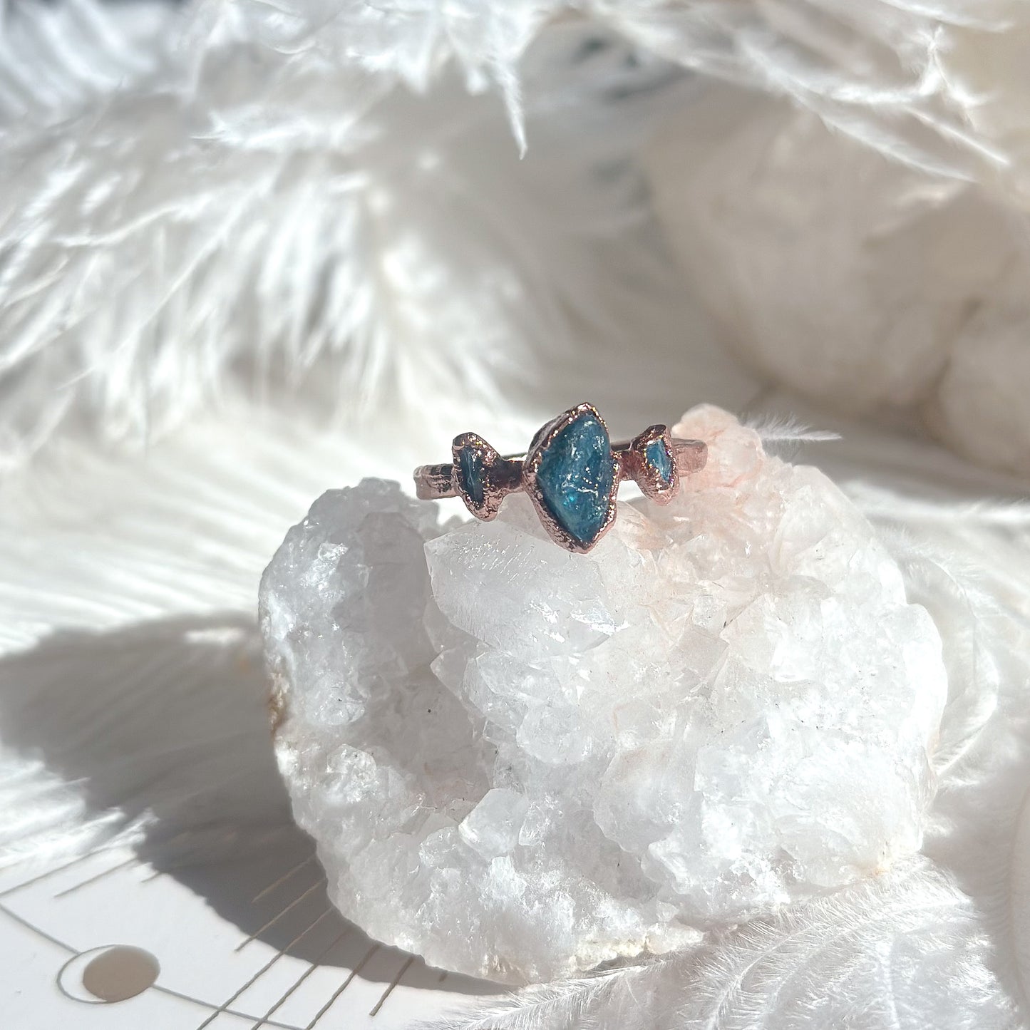 Blue Apatite Gemstone Copper Ring - Size 8