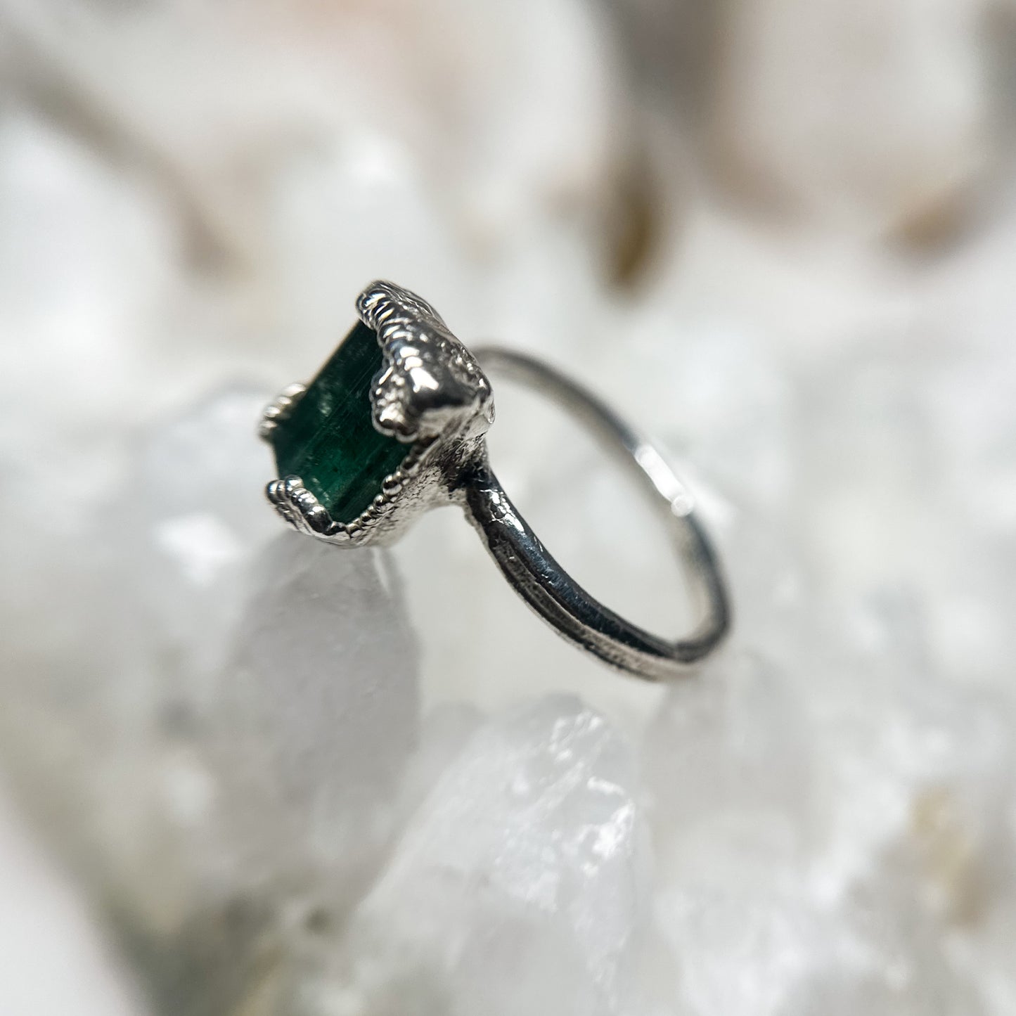 Green Tourmaline Gemstone Ring - Fine Silver  Size 5.75