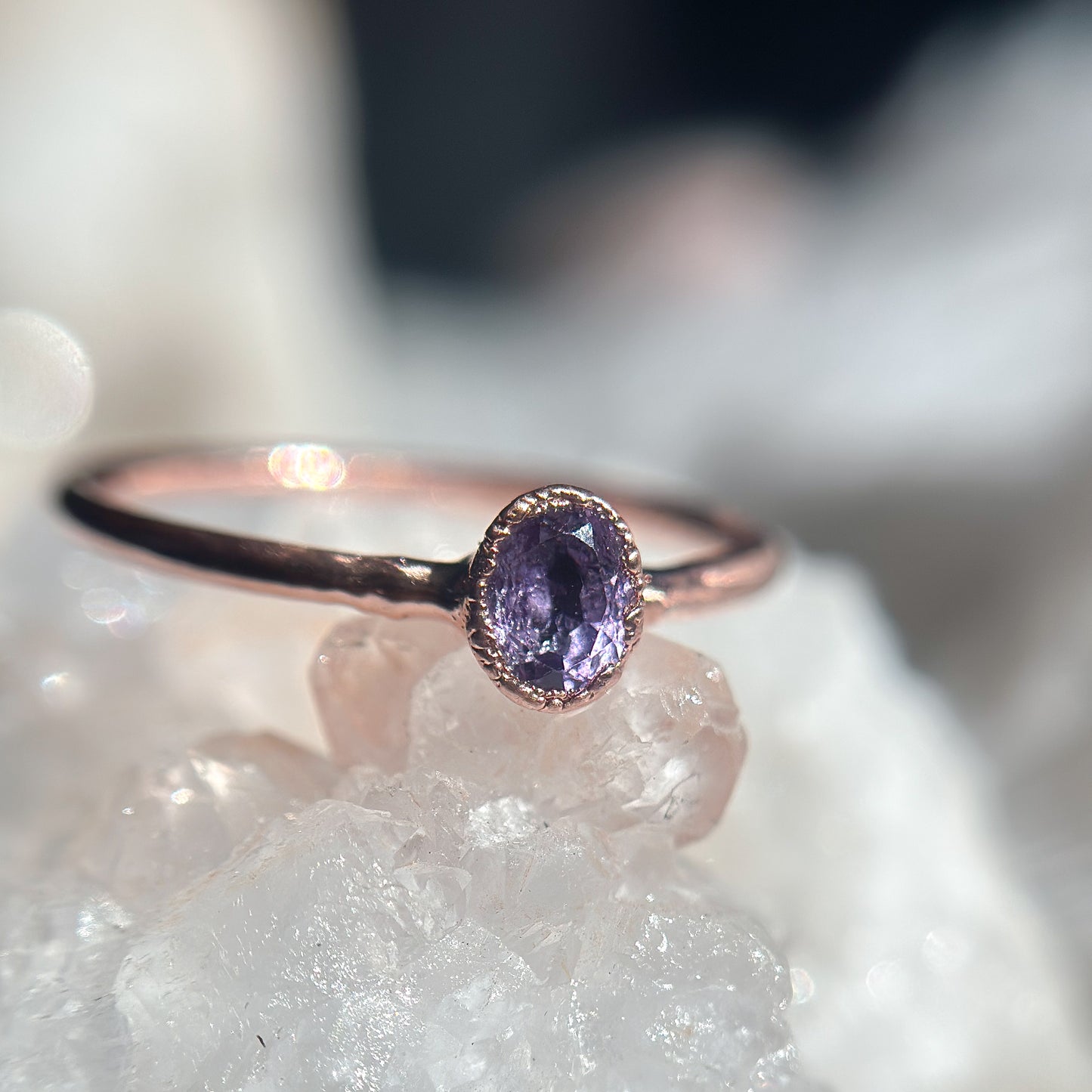 Faceted Light Amethyst Gemstone Copper Ring - Size 8