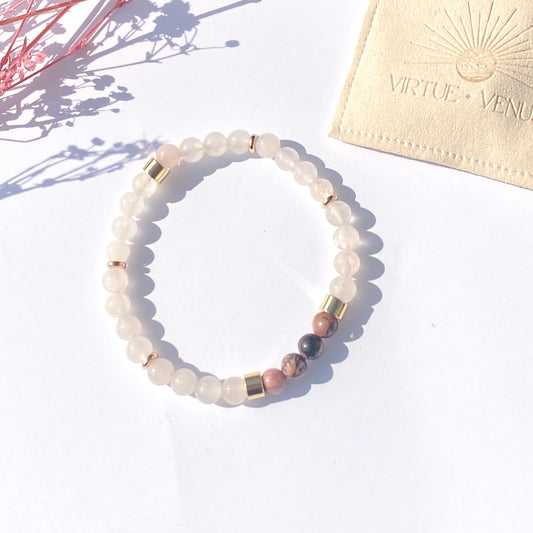 Rhodonite + Rose Quartz Gemstone 18k Bracelet