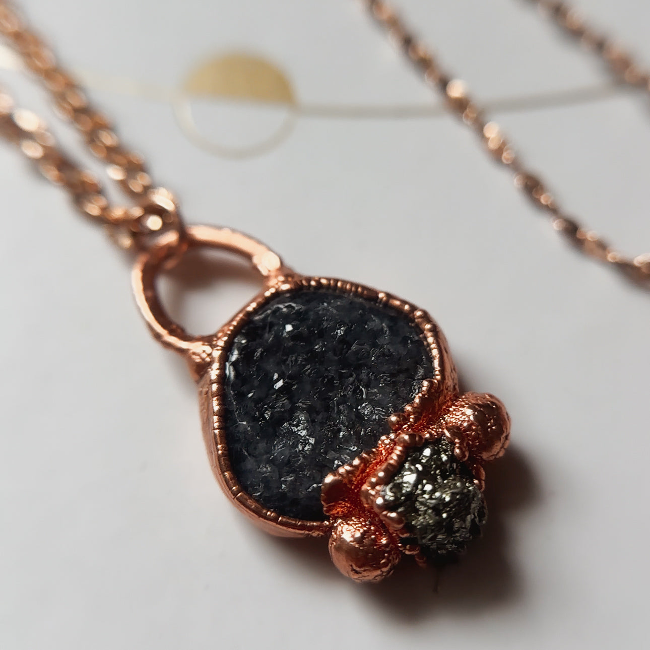 Dark Druzy Quartz and Pyrite Necklace